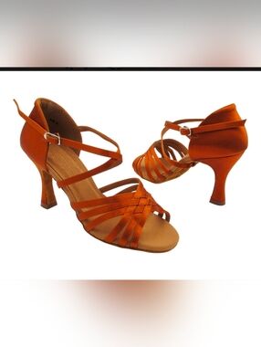 Very Fine Elektra Women's Latin/Ballroom Dance Shoes -Copper Tan Satin  Size 7.5